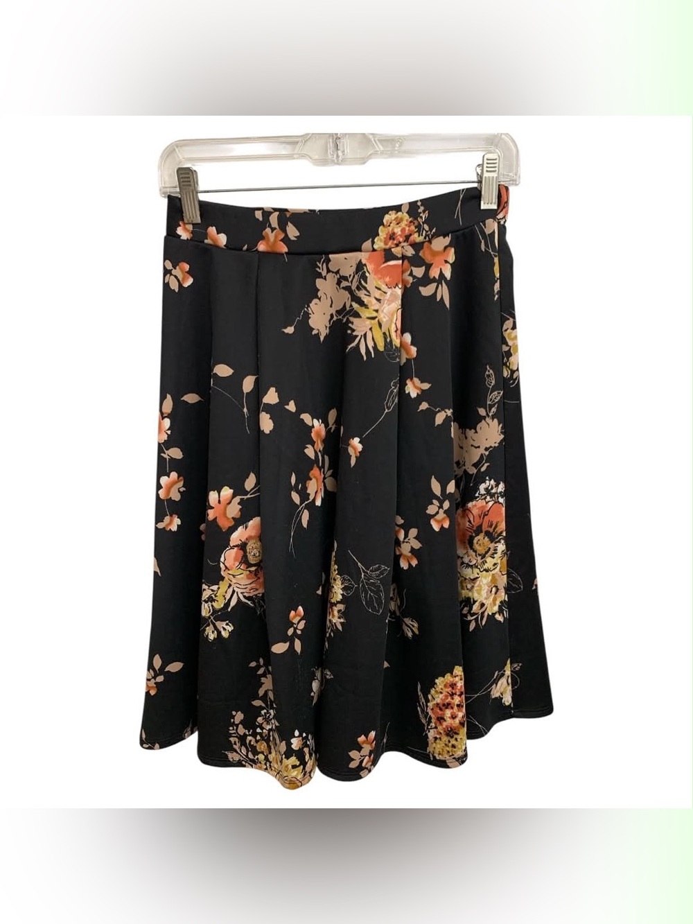 Faith and Joy Black Circle Skirt with Peach and Yellow Floral Print Size S